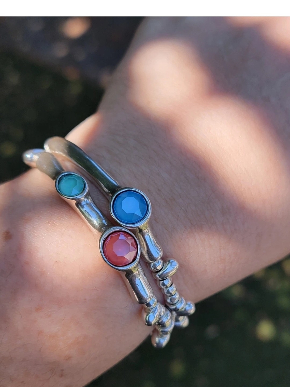 UNO de 50 Silver-Tone Bracelet Set with Blue, Teal and Coral Stones